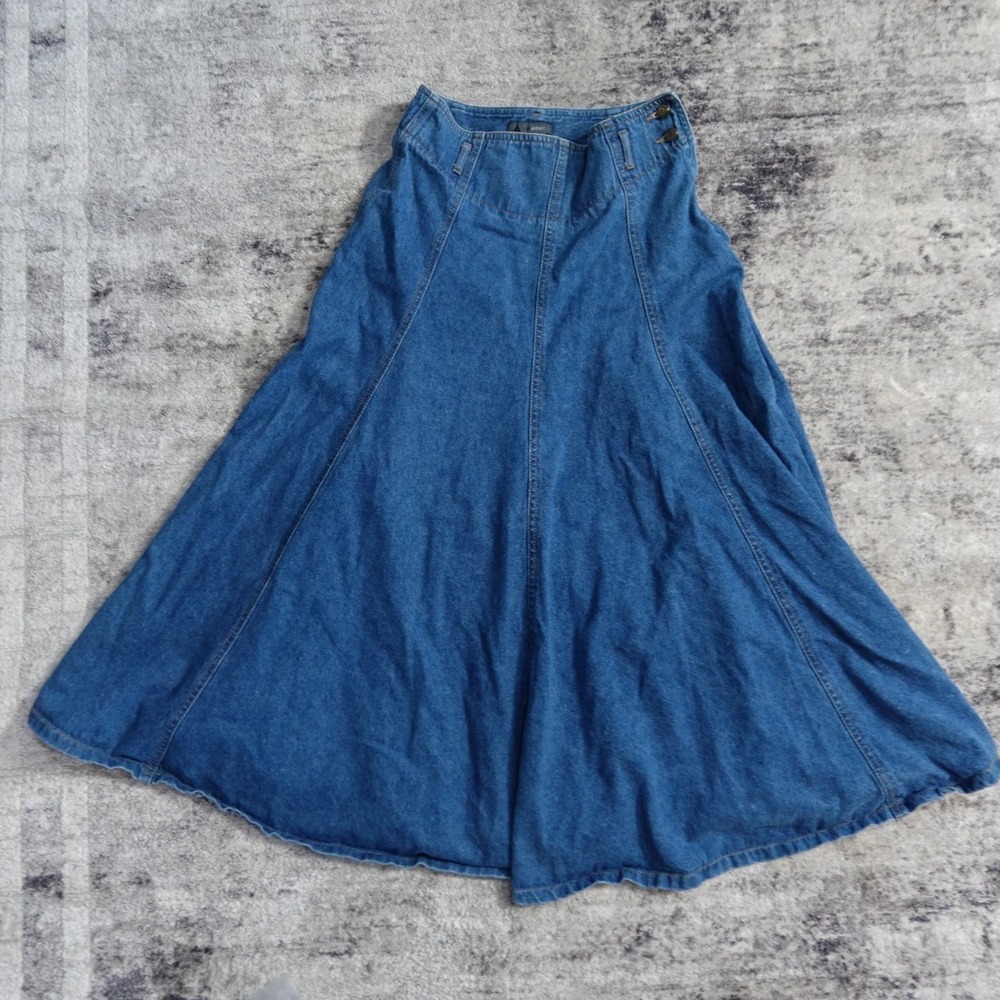 LizWear Vintage 90's Denim Maxi Skirt Button Waist A-Line Full Sweep Blue Size M - Picture 9 of 10